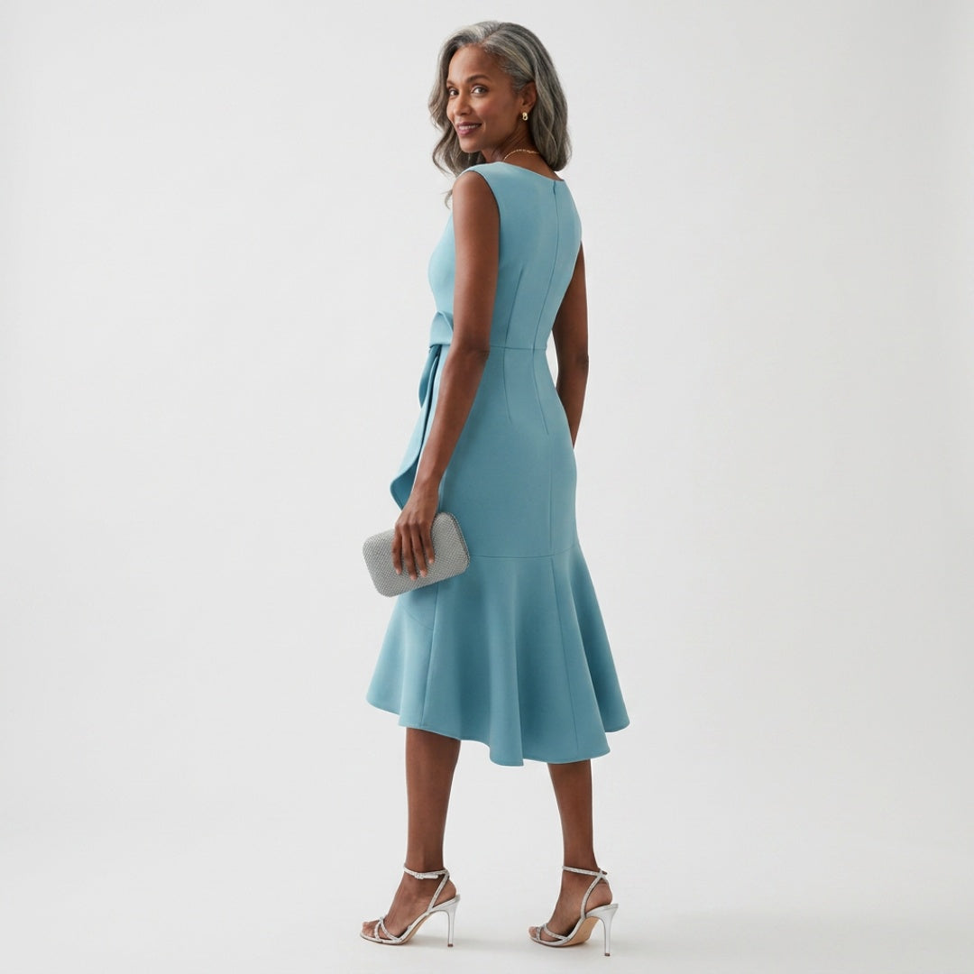 Women's Wedding Guest Midi Dress with Ruffle Hem