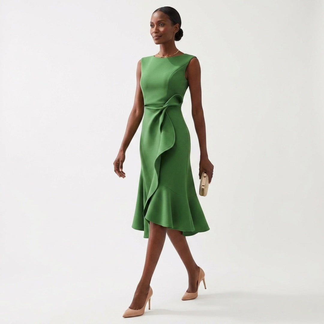 Women's Wedding Guest Midi Dress with Ruffle Hem