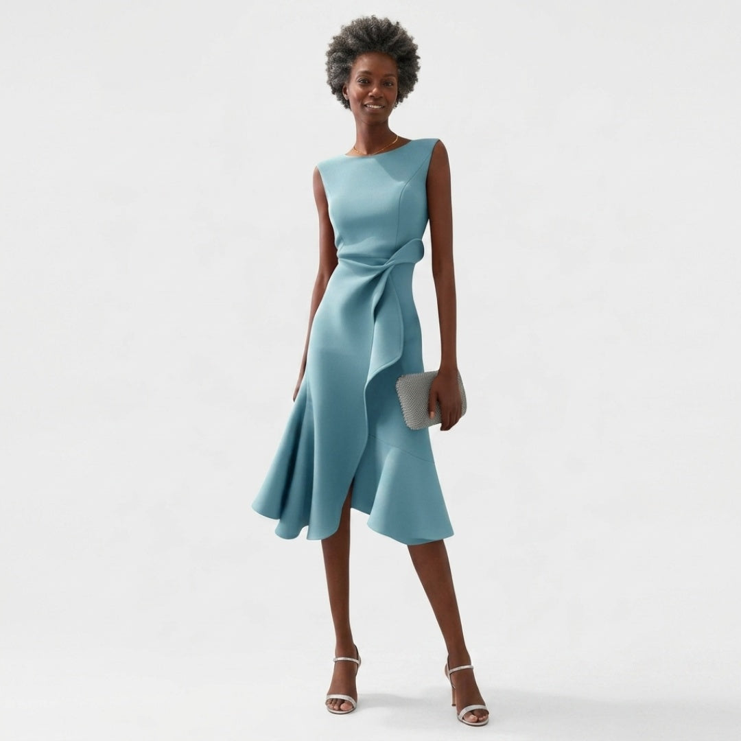 Women's Wedding Guest Midi Dress with Ruffle Hem