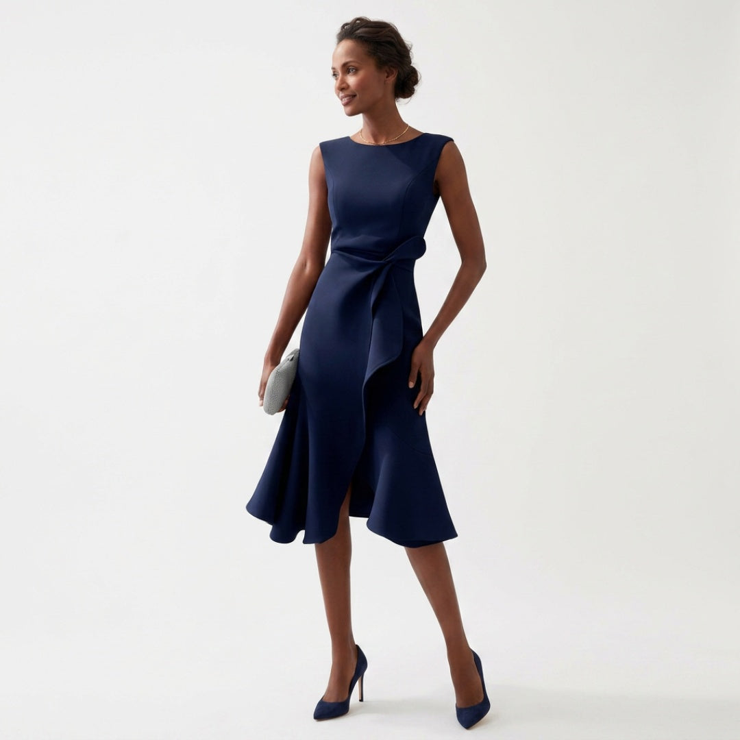 Women's Wedding Guest Midi Dress with Ruffle Hem