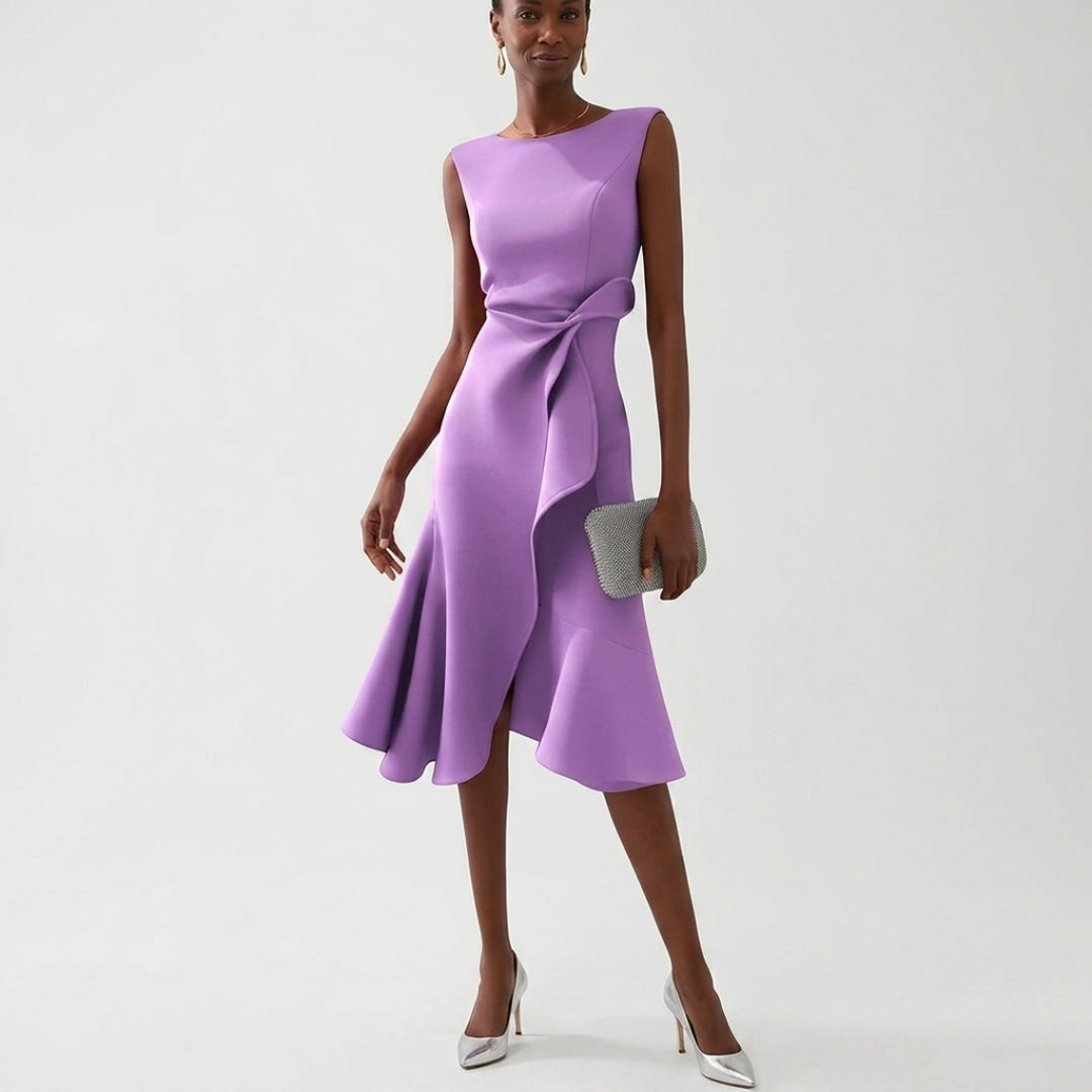 Women's Wedding Guest Midi Dress with Ruffle Hem