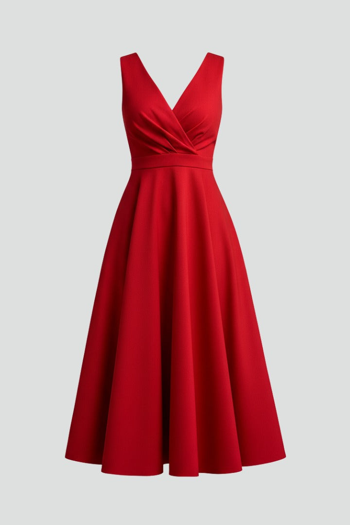 Women's Wedding Guest Midi Dress with V-Neck