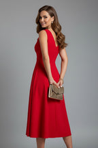 Women's Wedding Guest Midi Dress with V-Neck