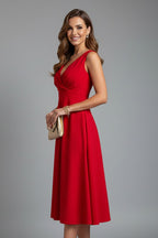 Women's Wedding Guest Midi Dress with V-Neck