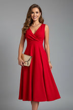 Women's Wedding Guest Midi Dress with V-Neck