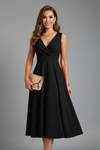 Women's Wedding Guest Midi Dress with V-Neck
