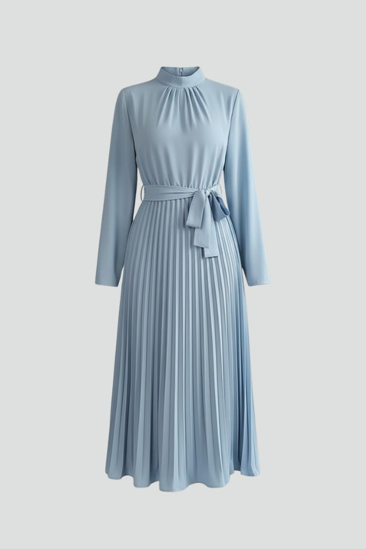 Women's Wedding Guest Pleated Midi Dress with Long Sleeve