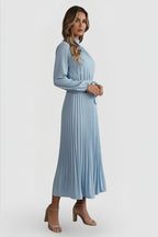 Women's Wedding Guest Pleated Midi Dress with Long Sleeve