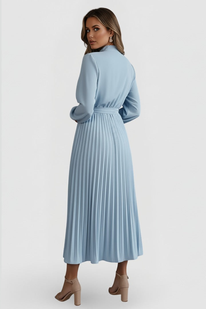 Women's Wedding Guest Pleated Midi Dress with Long Sleeve