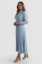 Women's Wedding Guest Pleated Midi Dress with Long Sleeve