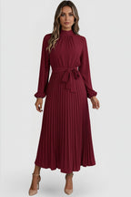 Women's Wedding Guest Pleated Midi Dress with Long Sleeve