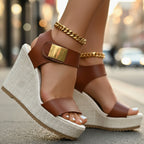 Women's Wedge Platform Sandals with Gold Buckle Ankle Strap