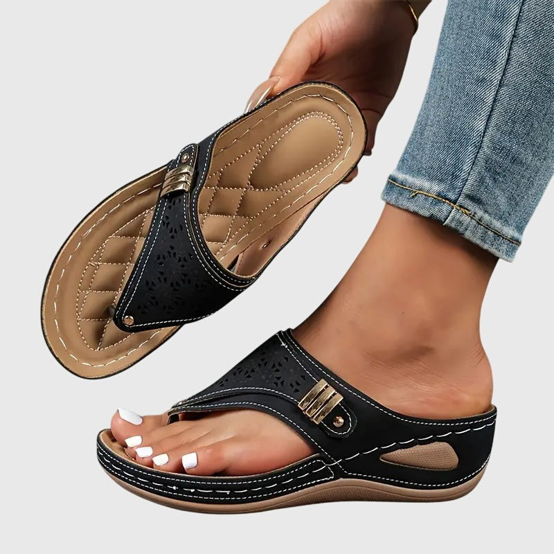 Women's Wedge Slip On Sandals with Cut-Out Upper