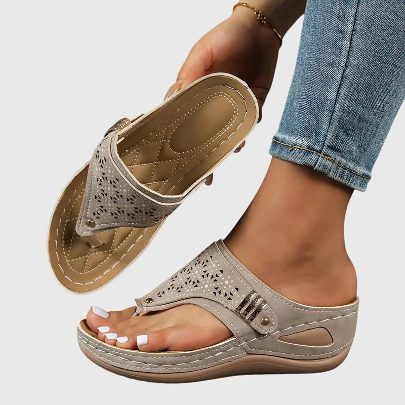 Women's Wedge Slip On Sandals with Cut-Out Upper