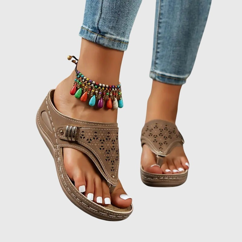 Women's Wedge Slip On Sandals with Cut-Out Upper