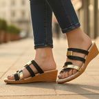Women's Wedge Slip On Sandals with Gold Hardware