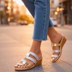 Women's Wedge Slip On Sandals with Gold Hardware