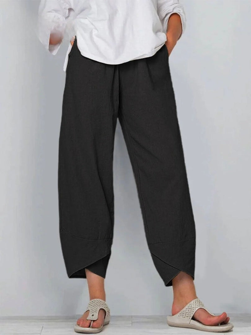 Women's Wide Leg Baggy Pants with Asymmetric Hem