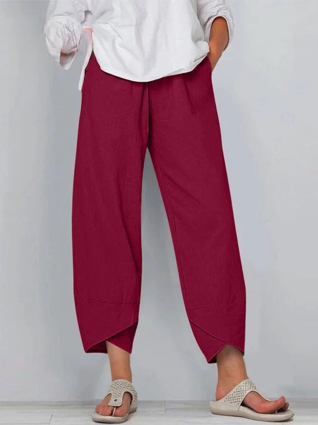 Women's Wide Leg Baggy Pants with Asymmetric Hem