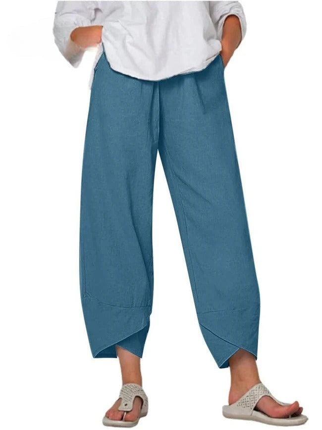 Women's Wide Leg Baggy Pants with Asymmetric Hem