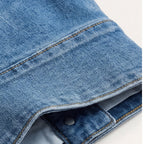 Women's Wide Leg High Waisted Jeans with Button Hem Slit