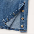 Women's Wide Leg High Waisted Jeans with Button Hem Slit