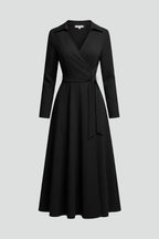 Women's Wrap Midi Dress with Tie Waist and Pockets
