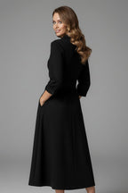 Women's Wrap Midi Dress with Tie Waist and Pockets