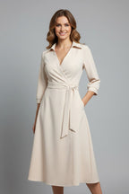 Women's Wrap Midi Dress with Tie Waist and Pockets